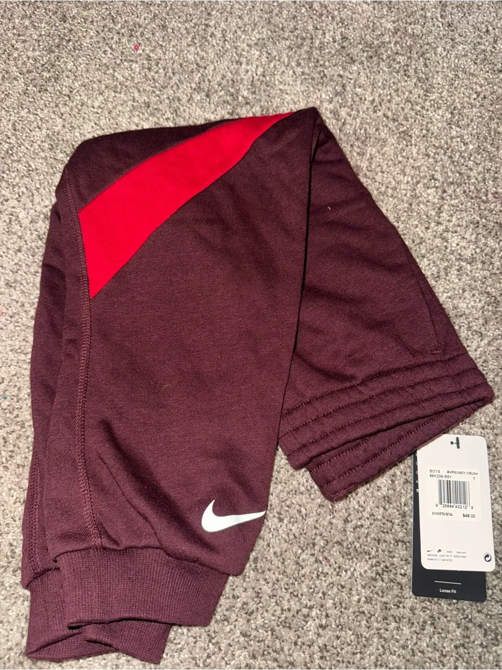 Nike Kids Maroon Joggers with Red Swoosh Accent